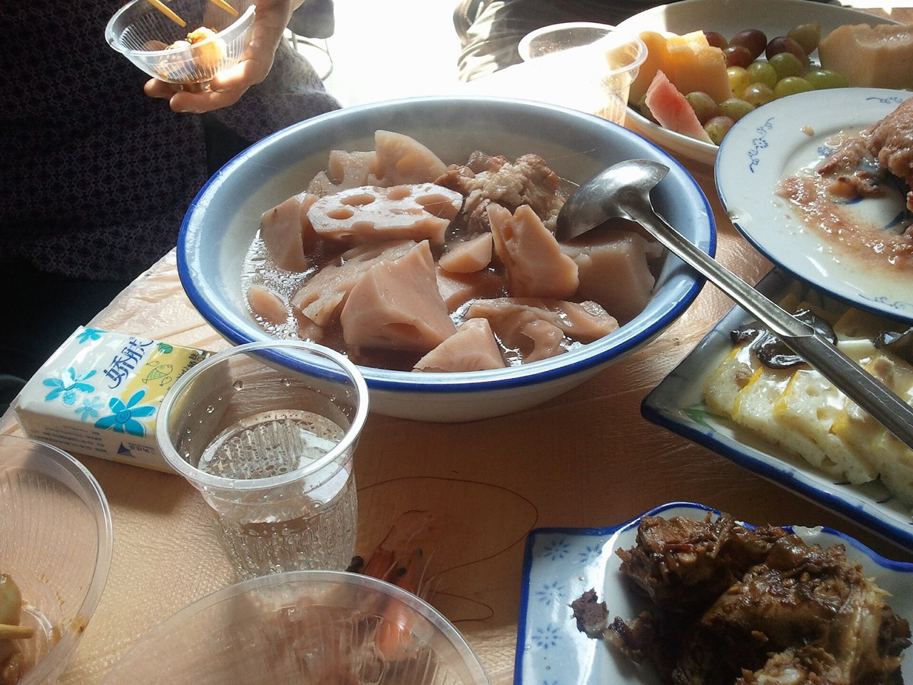A bowl of Hubei-style lotus root and pork rib soup with starchy lotus root chunks